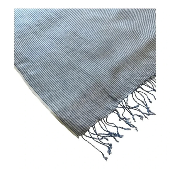 Blue & White Striped Scarf With Fringe - Picture 2 of 7